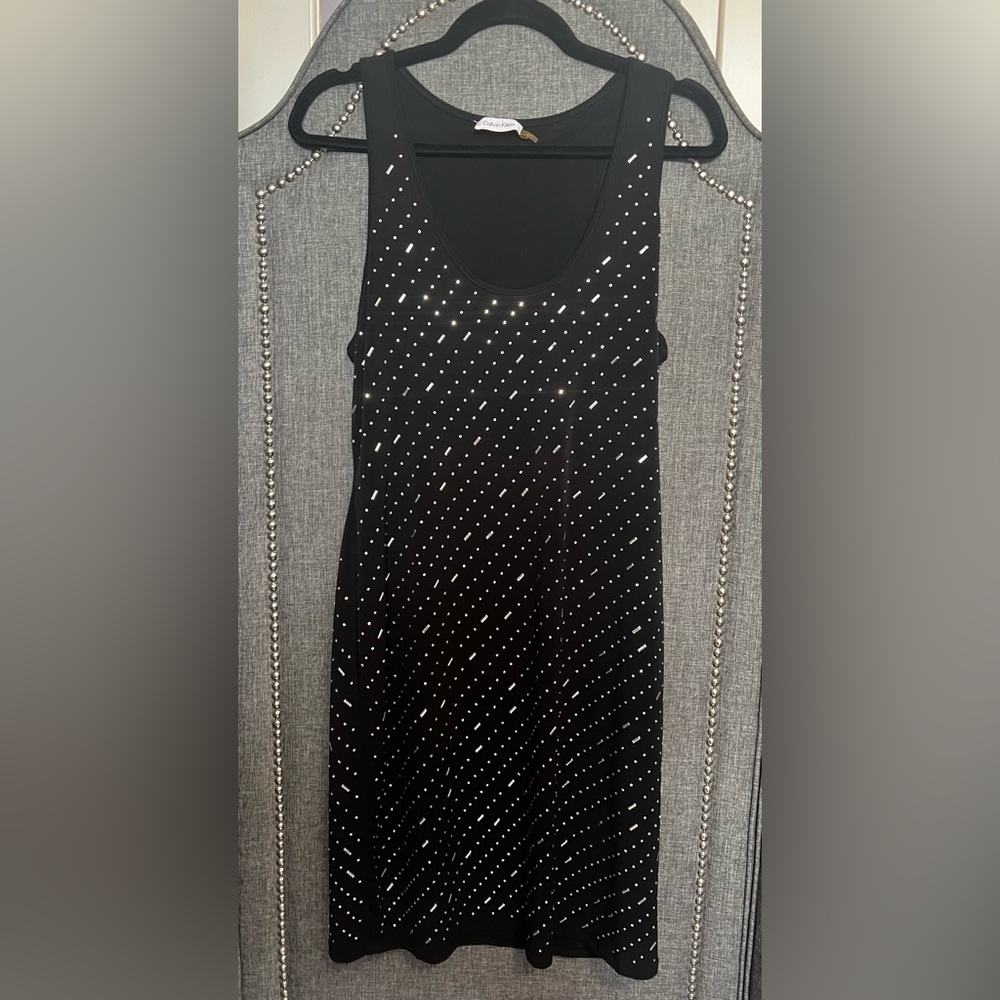 Calvin Klein Black Mini Dress with Silver Accents